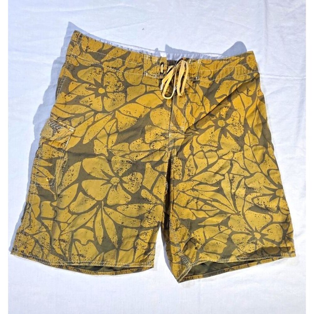 Honolua Men's Board Shorts Size 36 Tan Gray Floral Drawstring Surf Trunks